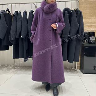 （上新）新款开叉大包扣狐狸毛围脖羊毛大衣2025韩版气质毛呢外套