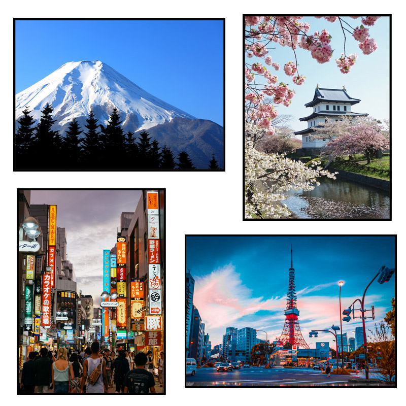 日本富士山东京城市自然风景装饰画有框挂画客厅玄关