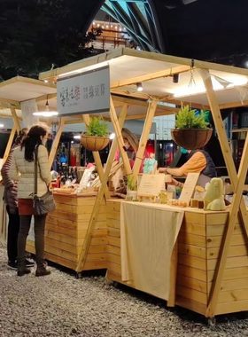 户外折叠展示架木质移动夜市