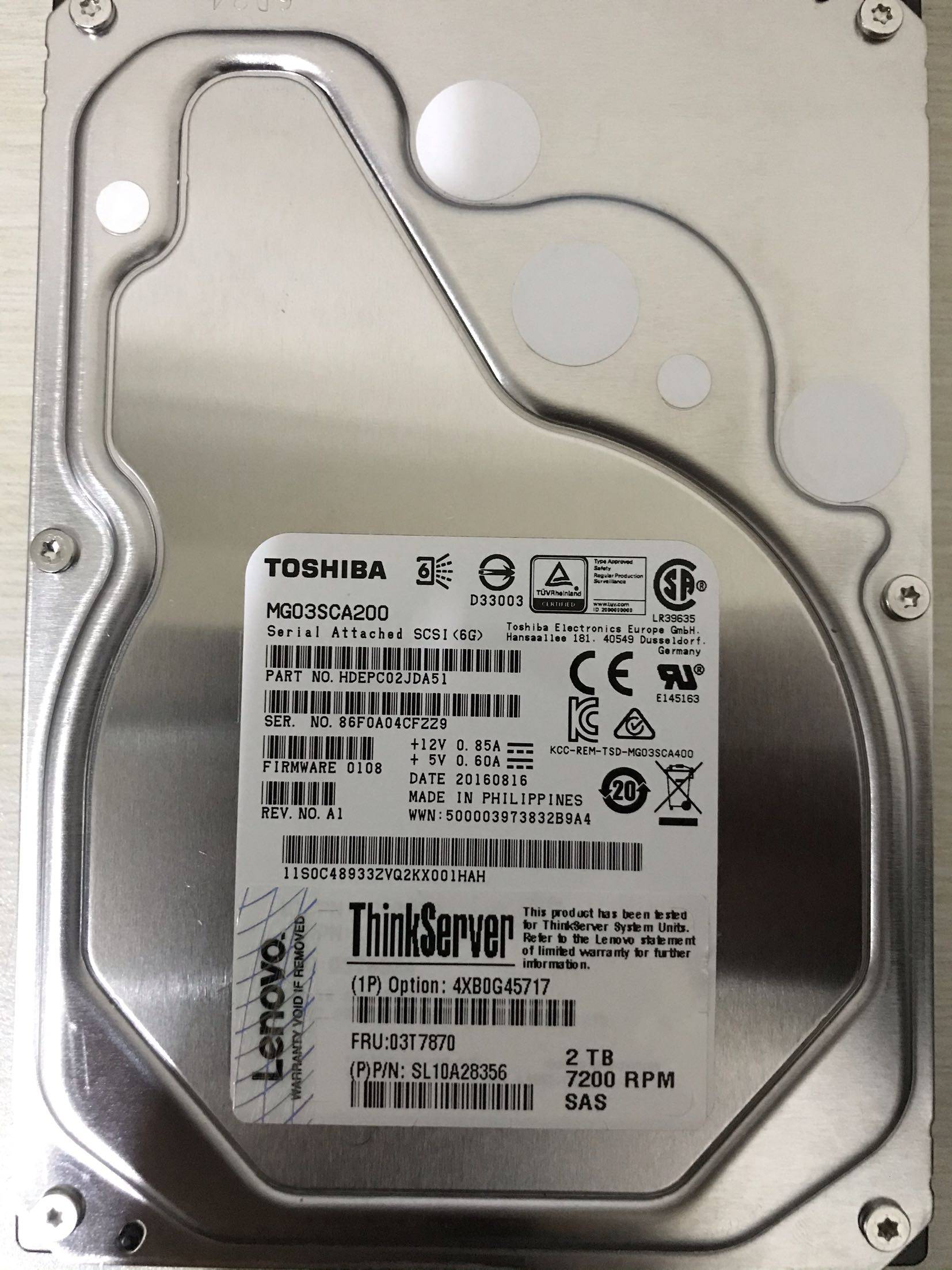 03T7870 2TB SAS 7.2K 6Gb 3.5 TD350 MG03SCA200 硬盘