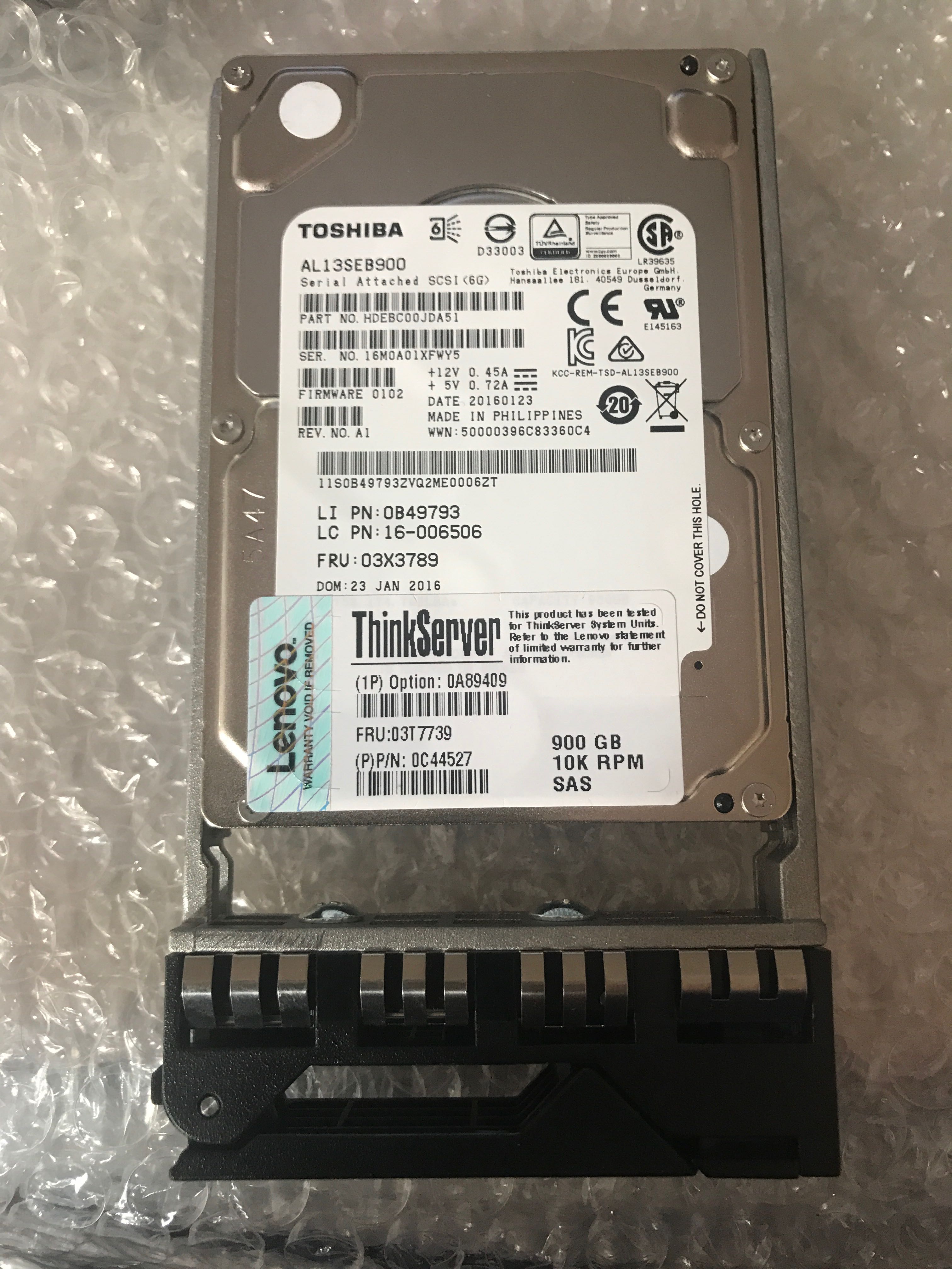 联想900G 16006506 FRU 03X3789
 AL13SEB900