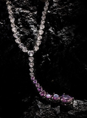 紫色心形奢华轻奢项链时尚气质宴会网红性感锁骨链合成立方氧化锆