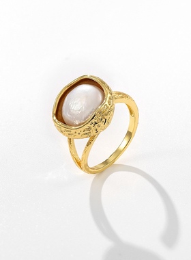 鸟巢设计10-11mm淡水珍珠开口可调节戒指女网红设计感食指指环