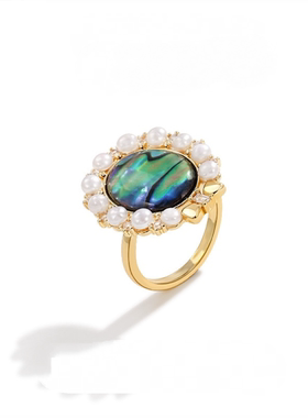 彩蝶贝鲍鱼贝戒指淡水珍珠太阳花