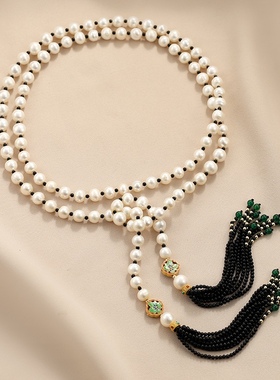 淡水珍珠复古流苏挂件短款时尚项链高级感衣服配饰毛衣链锁骨链女