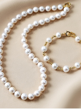 925银淡水珍珠项链手链两个高级感时尚气质圆珠链衣服配饰锁骨链