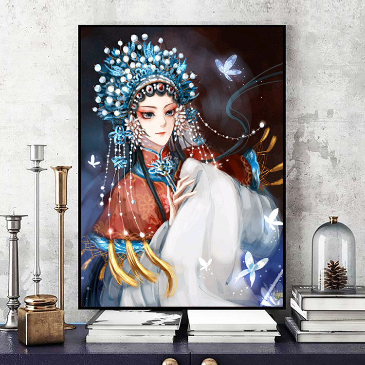diy方钻满钻钻石画中国风古风美女国粹京剧花旦蝴蝶全贴钻十字绣