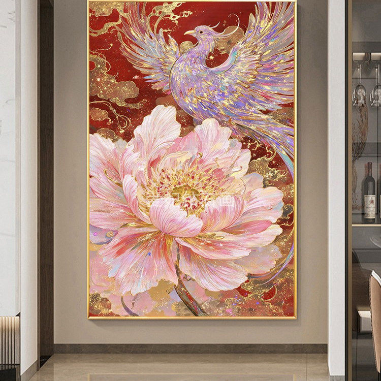 新款DIY方钻满贴钻钻石画钻石绣带钻粉色牡丹花金紫色凤凰玄关七