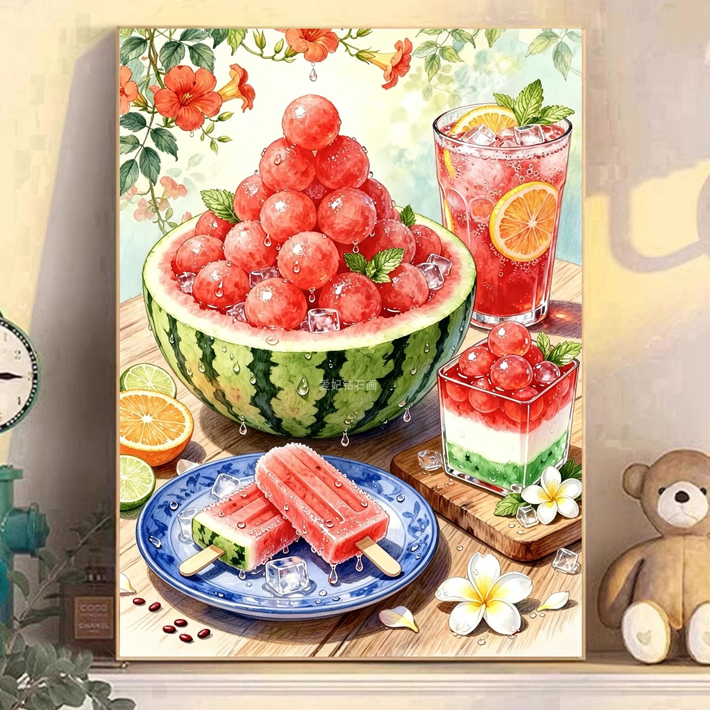 DIY树脂方钻满钻钻石画冰西瓜球冰棒冰西瓜汁贴钻钻石绣带钻套件