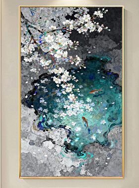 古风高颜值DIY树脂方钻满钻钻石画贴钻砖石绣秋水梨花鲤鱼玄关