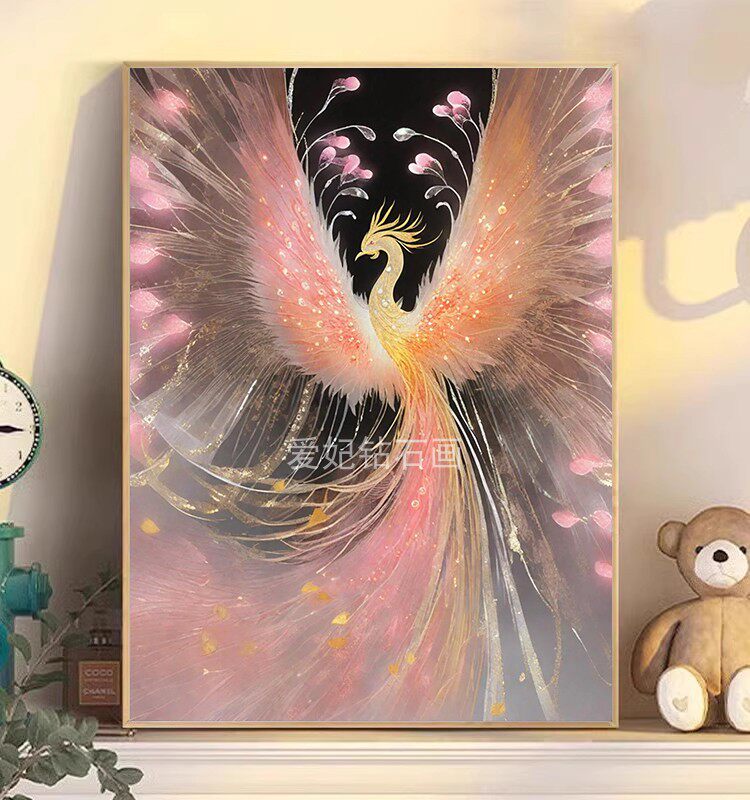 diy方钻满钻钻石画钻石绣手工贴钻印花十字绣带钻梦幻粉色凤凰