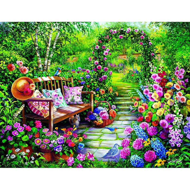 DIY方钻满钻钻石画鲜花绽放温馨浪漫后花园手工粘贴钻点钻十字绣