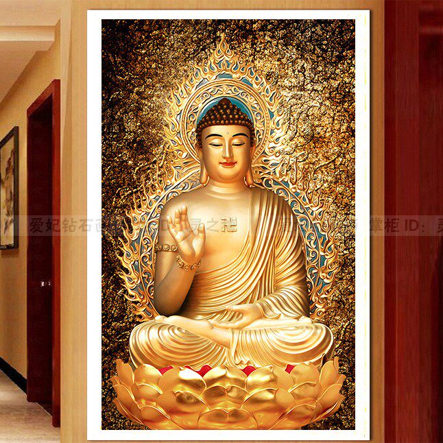 方钻满钻贴钻画钻石画金色立体世尊释迦牟尼如来佛祖5D点钻十字绣