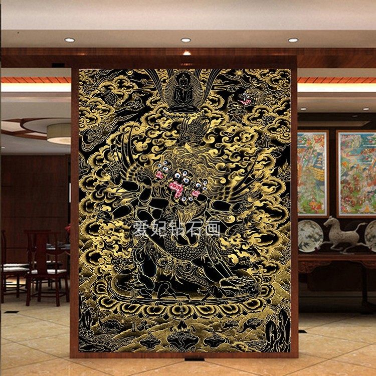 新款客厅diy方钻满钻钻石画密宗黑金唐卡普巴金刚贴钻镶钻十字绣