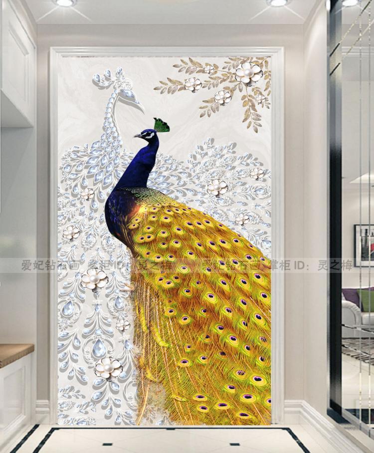 客厅过道点钻贴钻印花十字绣钻石画满钻珠宝爱情比翼双飞孔雀玄关