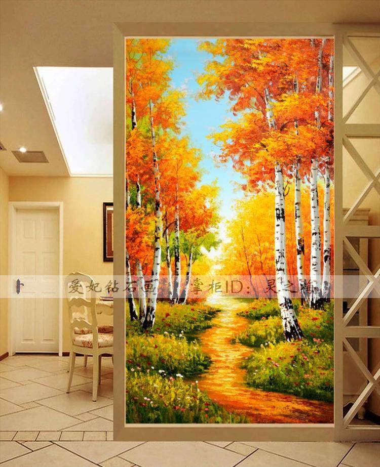 欧式过道玄关贴钻印花十字绣5D方钻满钻钻石画白桦树林荫小道风景,居家布艺,钻石绣,淘宝优惠券,粉丝福利购,淘宝优惠卷