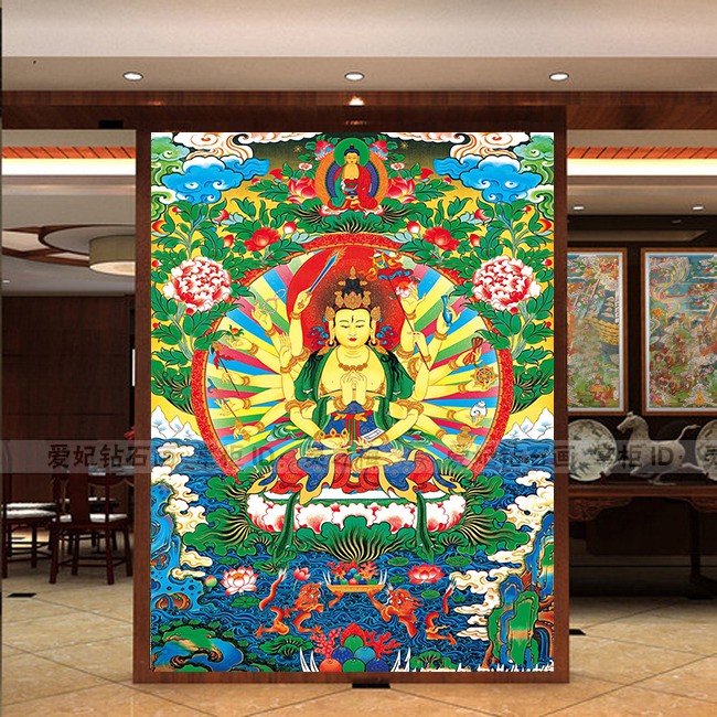 新款客厅唐卡DIY方钻满钻钻石画全沾贴钻十字绣带钻准提佛母菩萨
