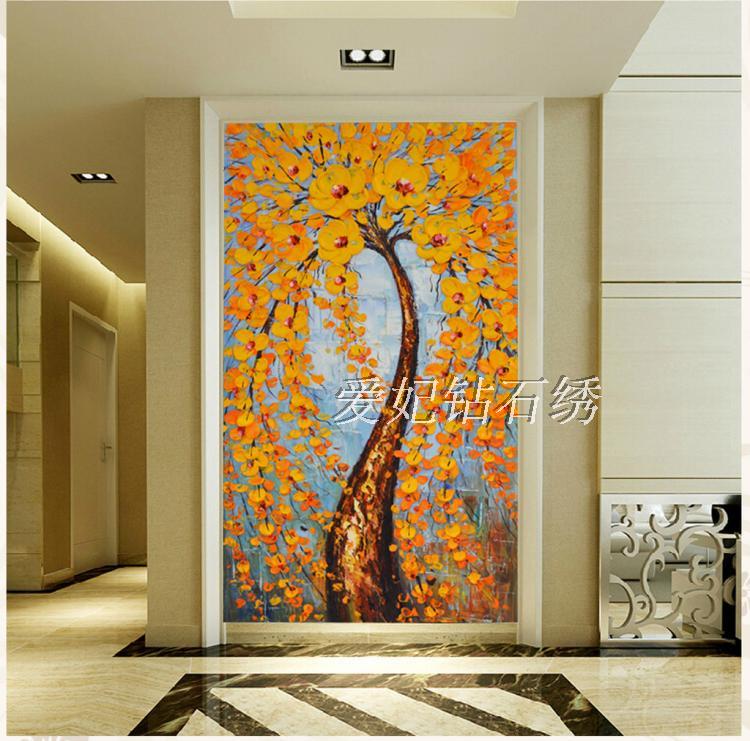 2021新款走廊竖版贴钻十字绣方钻满钻钻石画砖石画立体发财树玄关