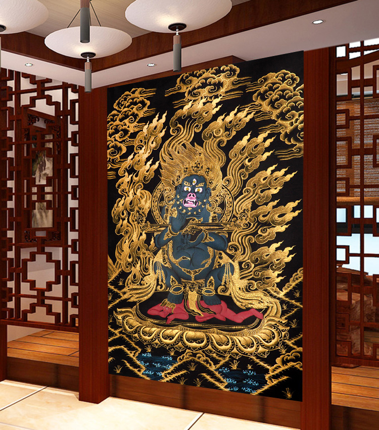 新款点钻贴钻十字绣方钻满钻钻石画代钻黑金两臂玛哈嘎拉唐卡画