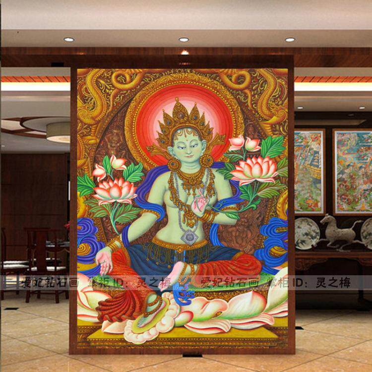 古典客厅5D方钻满钻钻石画全粘贴点钻印花十字绣唐卡绿度母佛像