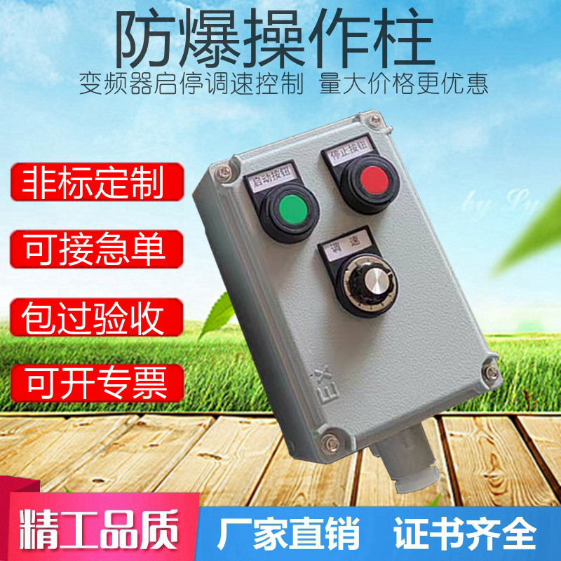 防爆操作柱挂式变频电机调速启停按钮开关箱1灯1钮1电位器控制盒
