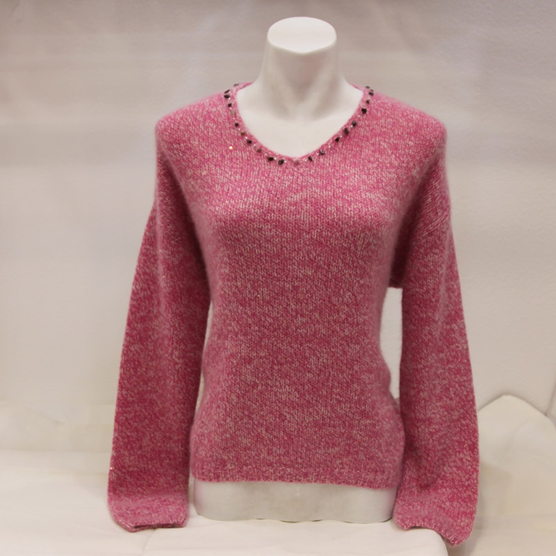 品牌女士时尚百搭V领带钻羊绒衫