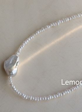 S925银项链天然异形珍珠叠打配白色巴洛克ins锁骨链高级感气质女