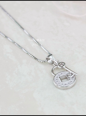 韩版925银镶锆石钥匙锁项链女