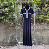 法式 S家夏金属排扣牛仔布拼接高级感短袖 简约收腰显瘦连衣长裙女