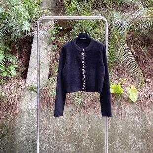 黑色毛衣外套高级感名媛千金风针织开衫 2025新款 小香风短款