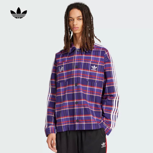 Adidas三叶草KORN金属乐队联名款运动休闲长袖衬衫外套JG1334