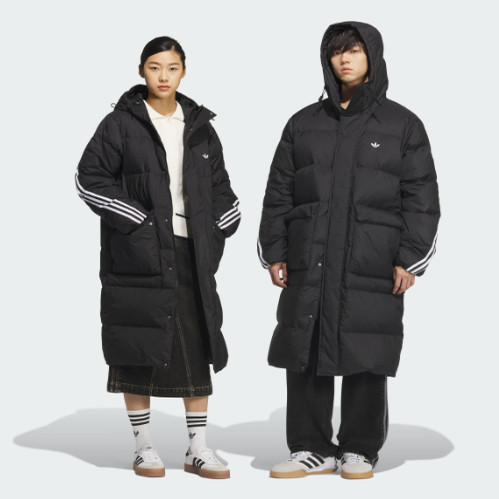 Adidas长款宽松鸭绒运动羽绒服