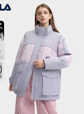 FILA/斐乐女羽绒服时尚撞色防泼水可拆卸帽工装风派克F51W449903F