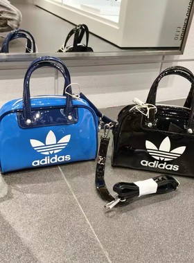 adidas阿迪达斯黑色漆皮休闲手提包单肩斜挎包女包IX7498 IX7499