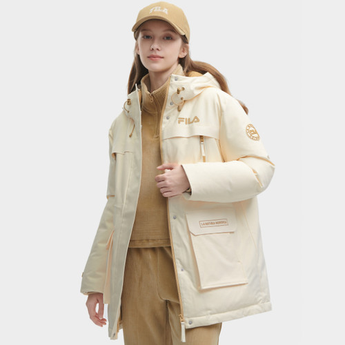 斐乐/FILA女时尚休闲中长款羽绒服冬新款舒适连帽外套F11W349904F
