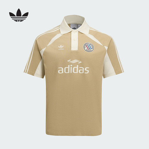 阿迪达斯翻领T恤男复古棉质短袖