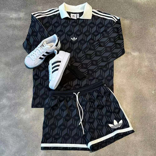 adidas阿迪达斯运动三叶草满印2025中性长袖POLO衫JD5196/JD5195