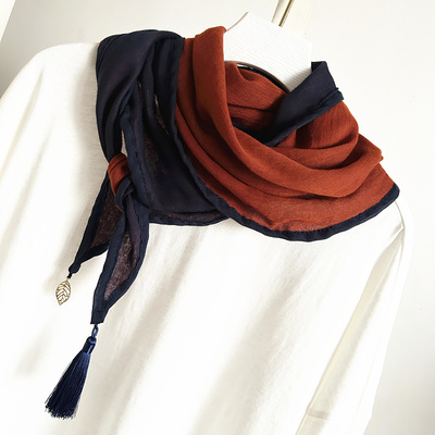 秋冬拼色百搭女流苏围巾小披肩