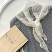 春秋三角巾围巾薄款 饰领巾围脖百搭披肩 女花边刺绣丝巾冬天护颈装