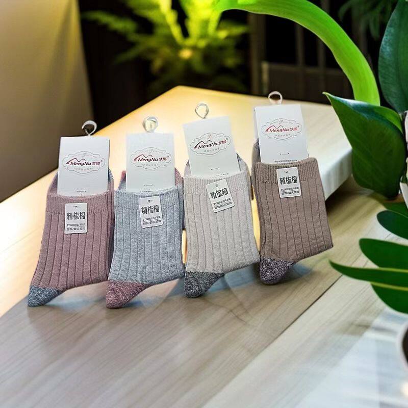 梦娜3888春秋季新款纯棉女袜吸汗防臭袜青少年袜中筒袜休闲中厚款