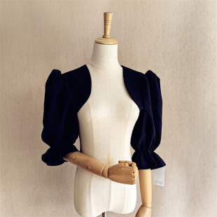 小披肩外搭遮肉显瘦黑色弹力缎 短款 新款 新娘婚纱礼服配饰泡泡袖