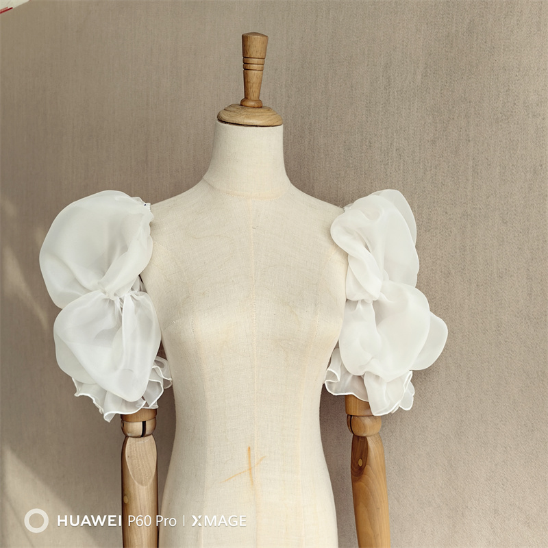 新款婚纱袖子手袖白色欧根缎泡泡袖松紧遮手臂假袖子