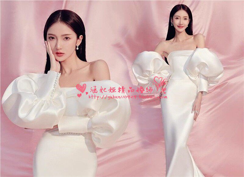 HANFEIYA BRIDAL WEDDING DRESS SATIN TIGHTENED SLEEVES WEDDING WEDDING ACCESSORIES BANDEAU WEDDING DRESS DETACHABLE SEAMLESS SLEEVES