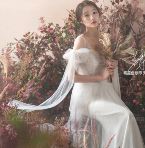 涵妃娅新娘婚饰手臂疤痕遮挡疙瘩网纱蝴蝶结仙女飘逸软蝴蝶结手纱