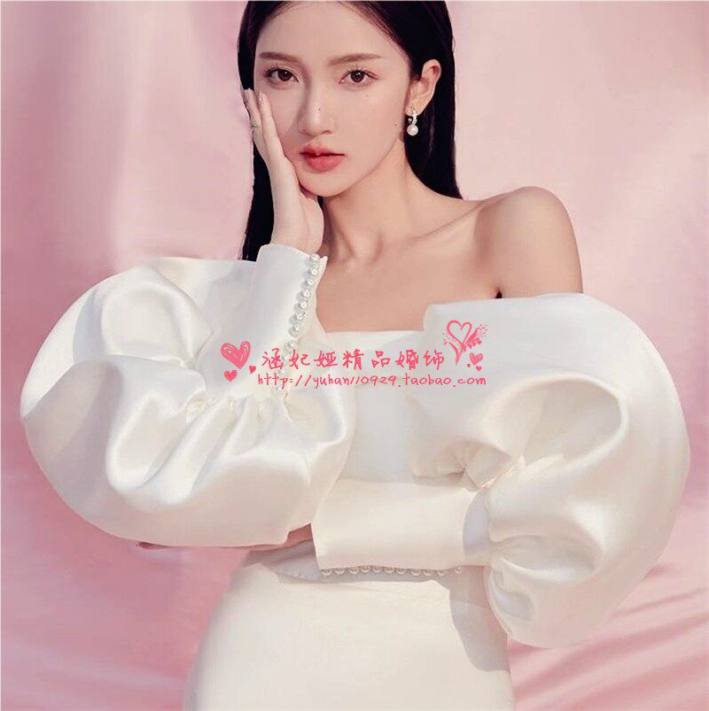 HANFEIYA BRIDAL WEDDING DRESS SATIN TIGHTENED SLEEVES WEDDING WEDDING ACCESSORIES BANDEAU WEDDING DRESS DETACHABLE SEAMLESS SLEEVES