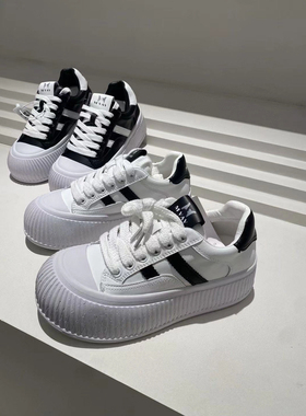 （断码福利）2025新款厚底真皮休闲舒适系带百搭饼干面包鞋60719