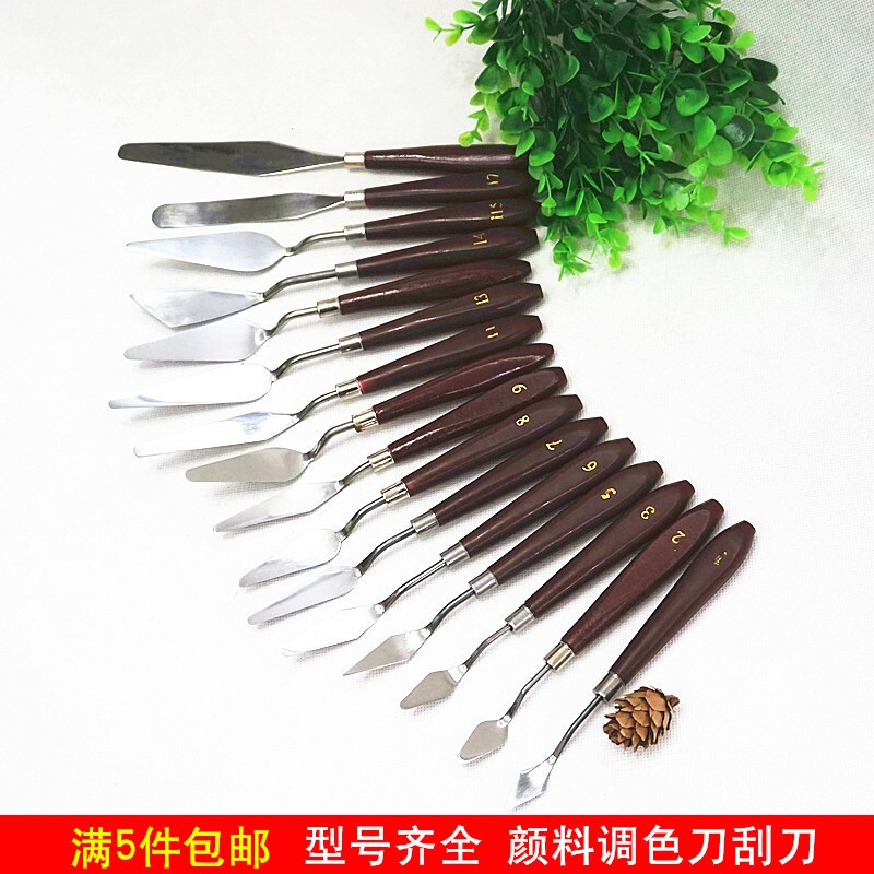 不锈钢调色刀油画丙烯水粉颜料刮刀挑刀油画刀造型刀美术绘画工具_虎窝淘
