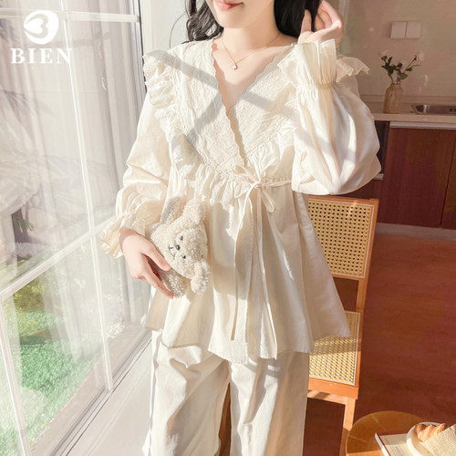 花边拼接纯棉睡衣套装女