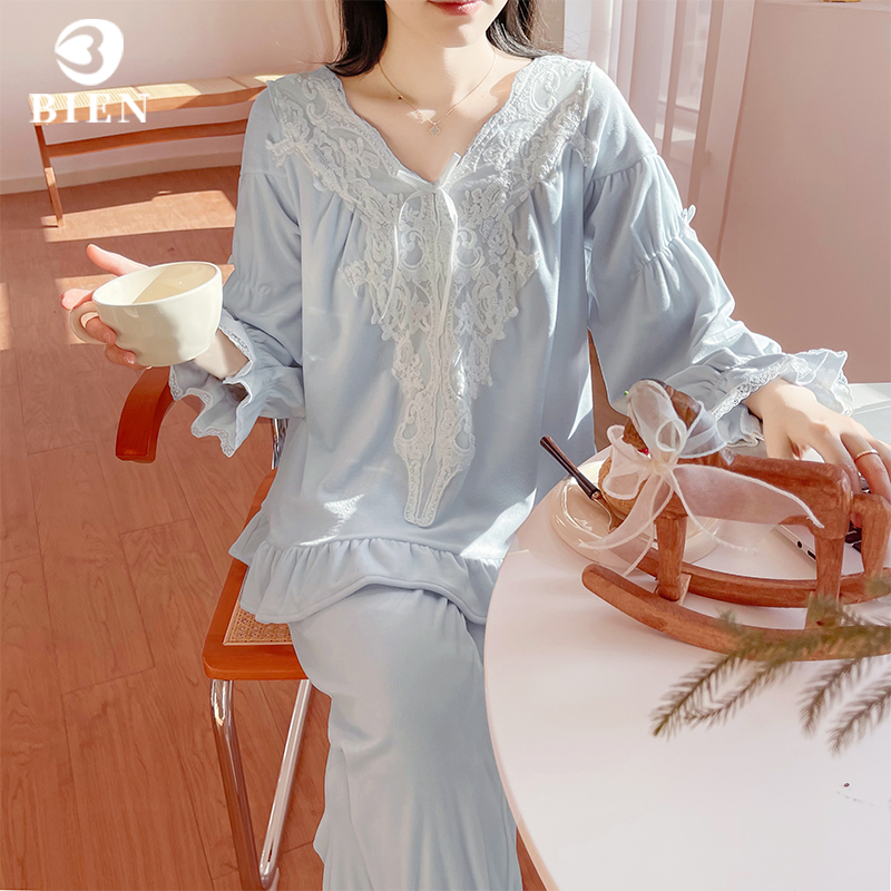 BIEN女海岛绒蕾丝花边睡裙