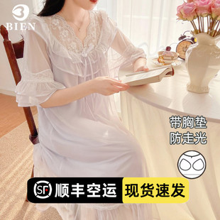 甜美可爱公主风法式 BIEN莫代尔睡裙女夏季 宫廷风家居服带胸垫睡衣